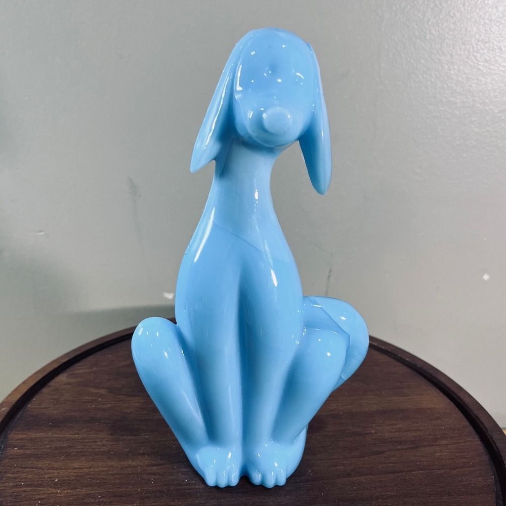 Vtg Mosser Epic Viking Glass Dog Figurine Blue Slag MCM Stylized Hound 8.25"